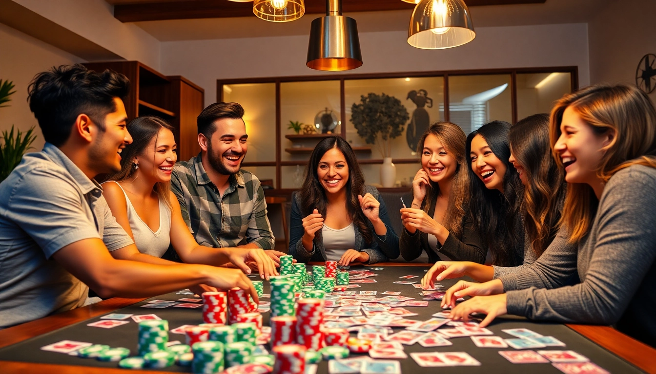 Engage in the strategic fun of Rummy Wealth with friends, showcasing colorful chips and cards.