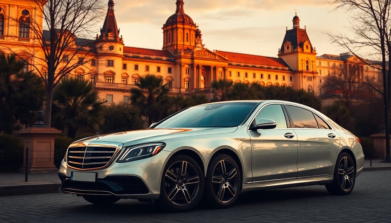 Experience luxury private car service Prague with our stylish chauffeur-driven vehicle near a famous landmark.