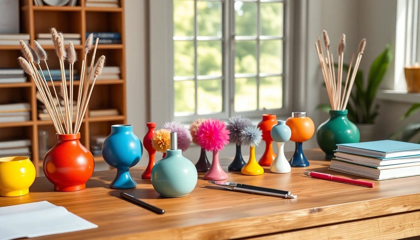 Browse unique and vibrant klistermærker for all occasions on a well-lit desk.