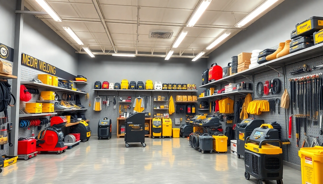 Shop for high-quality welding supplies near me in a modern, well-lit store featuring essential equipment and tools.