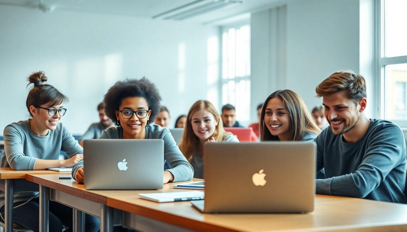 Students mastering Digital Marketing Diploma Κύπρος in an interactive classroom environment.