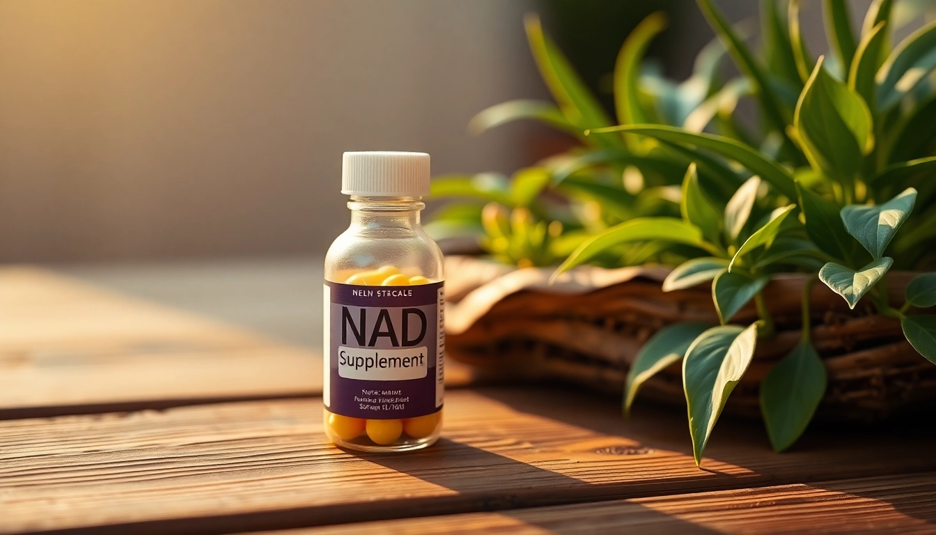 Elevate energy levels with a natural NAD Supplement displayed among fresh greenery.