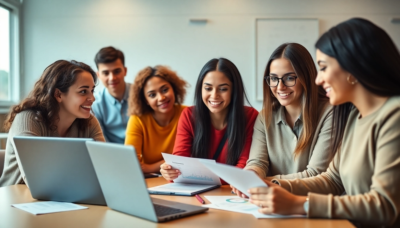 Students attending a Δίπλωμα Digital Marketing Κύπρος class, engaged in digital marketing strategies and discussions.