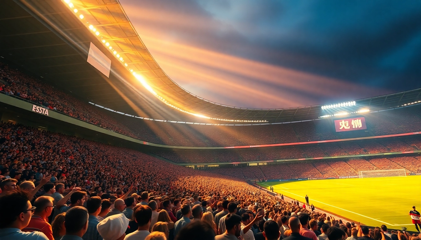 Exciting football atmosphere showcasing ราคาบอล on a digital display amidst fans cheering in a stadium.