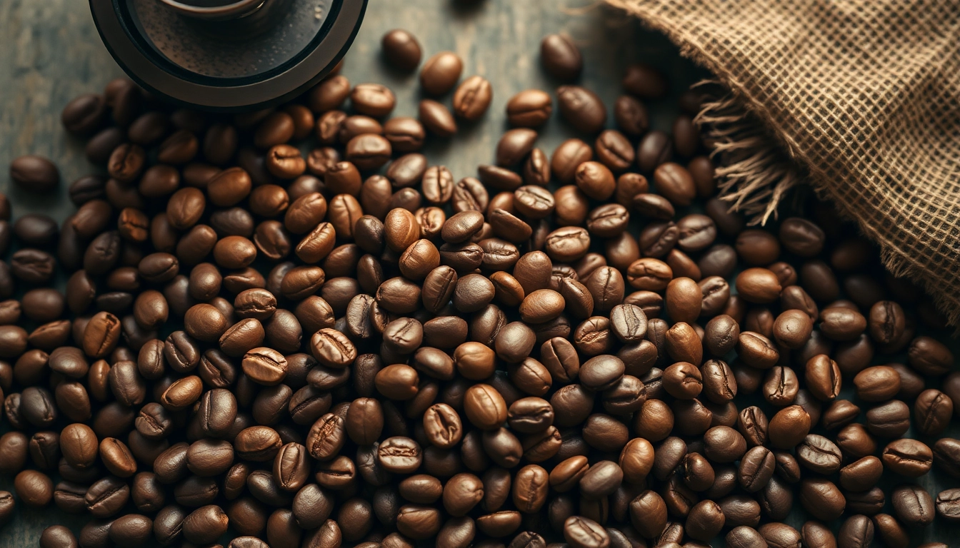 Artfully arranged coffee beans showcasing their rich texture and aroma in a warm setting.