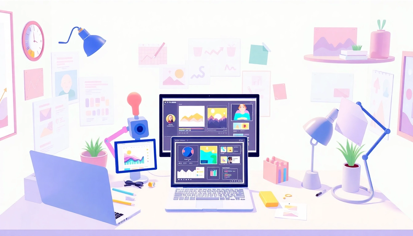 Erkläranimation process with colorful graphics, showcasing an engaging digital workspace.
