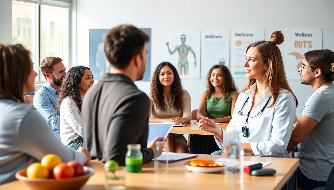 Engaging health coach certification training session highlighting diverse participants and a professional atmosphere.