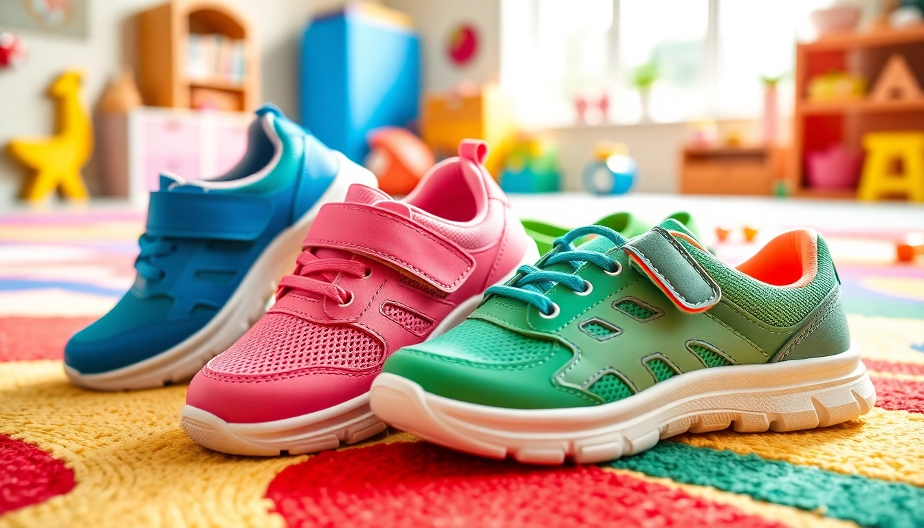 atmungsaktive Kinderschuhe für aktive Kinder in einem fröhlichen Spielzimmer.