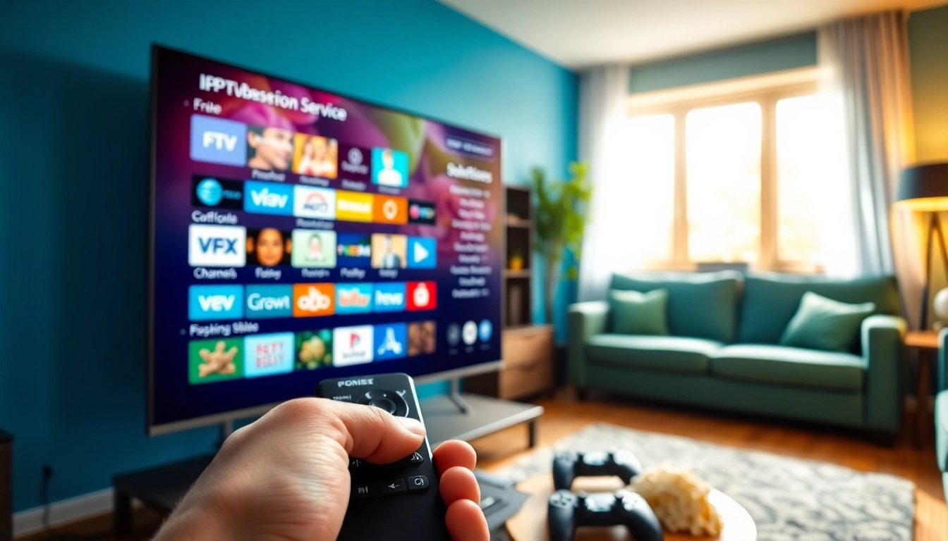 Engaging IPTV Subscription USA interface on a smart TV with vibrant channels, showcasing entertainment options