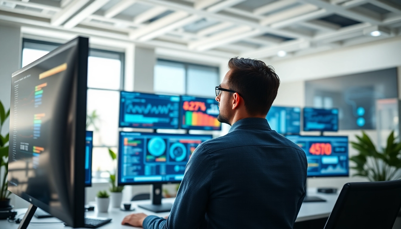 Enhance cybersecurity certifications with a professional analyzing data in a modern office.