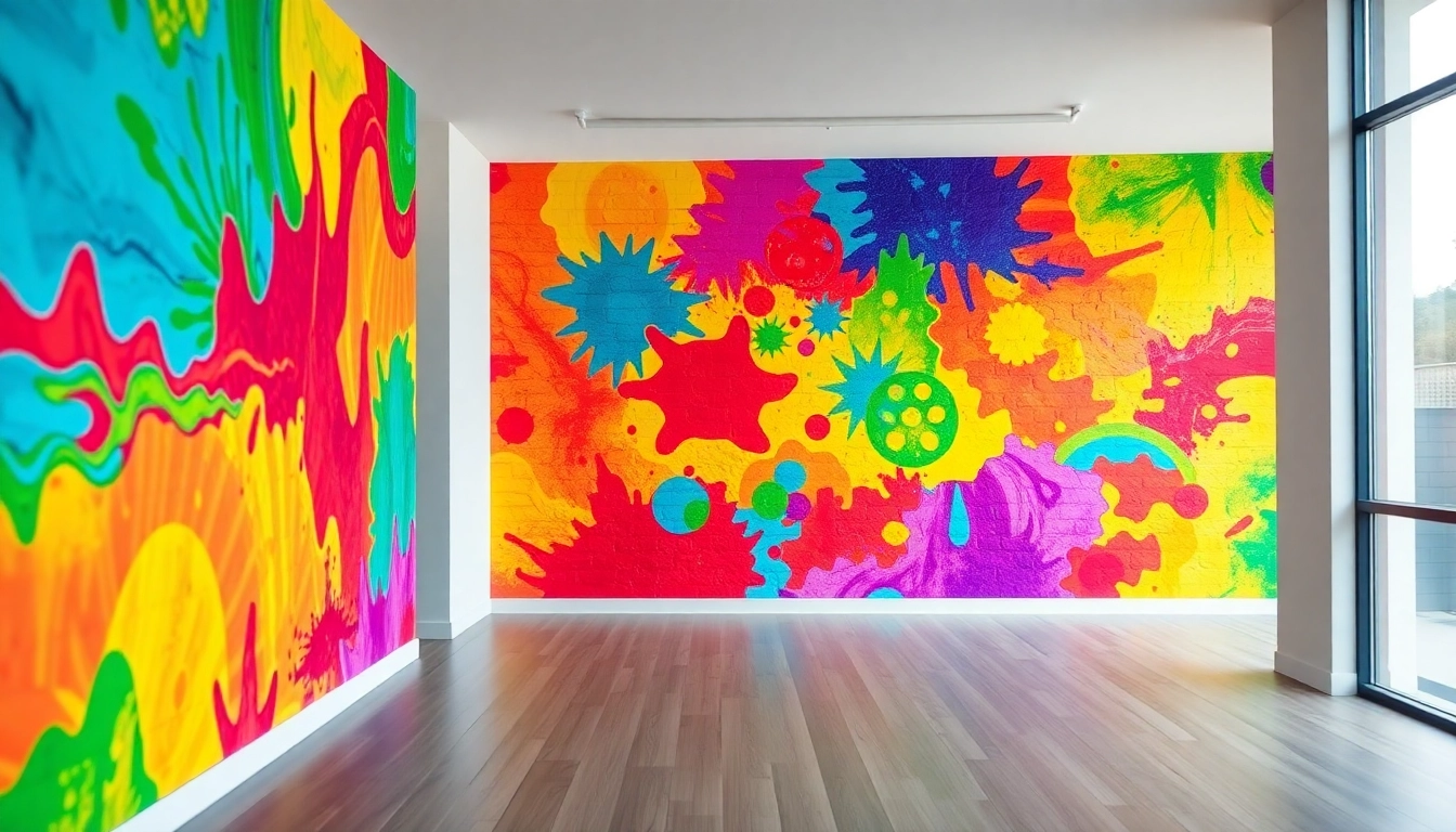 Enhance your space with stunning druk ścienny, featuring vibrant colors and unique textures on the wall.