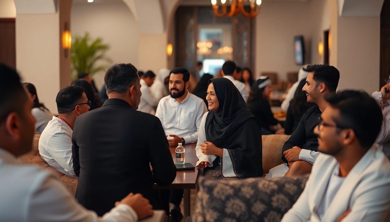 Engaged participants in a شات عمان, sharing stories and laughter in a vibrant atmosphere.