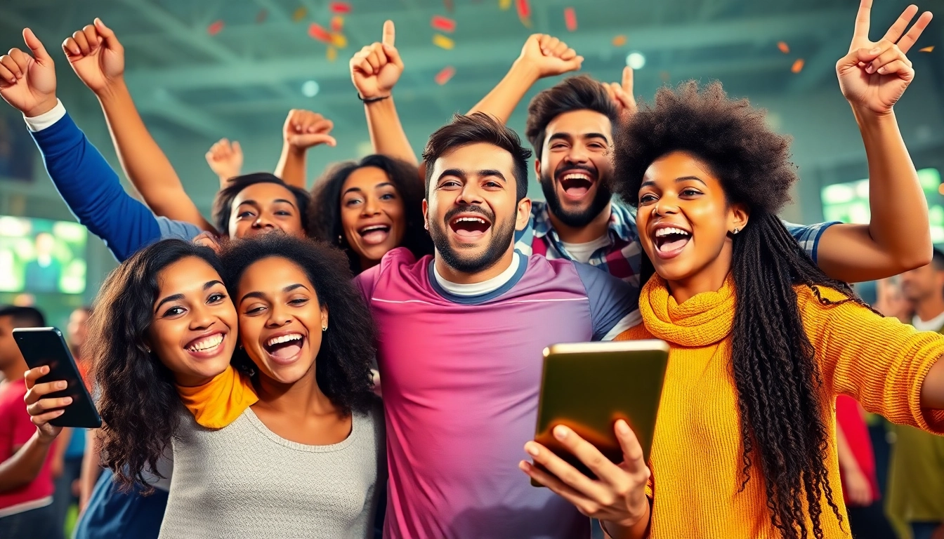 Celebrate mix parlay betting wins with enthusiastic players at a lively online sportsbook.