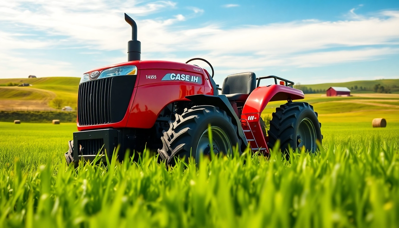Case-ih Traktor zeigt seine robuste Bauweise in einer malerischen landwirtschaftlichen Umgebung.
