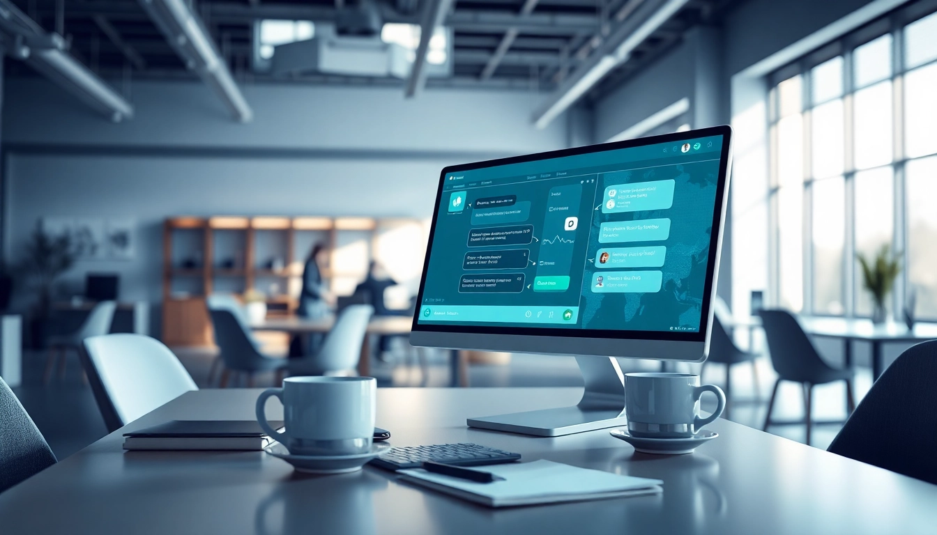 Engage with a chatgpt chatbot on a sleek computer in a modern office environment.