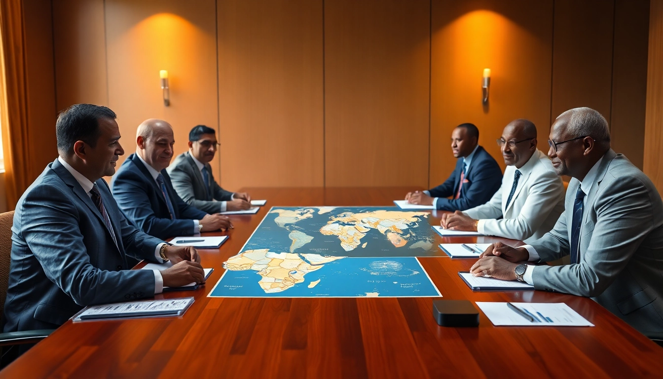 Engage with an analysis of BRICS Afrique through a collaborative meeting scene highlighting leaders discussing economic strategies.