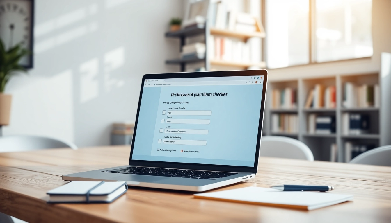 Check the accuracy of your work with a reliable plagiarism checker interface on a laptop.