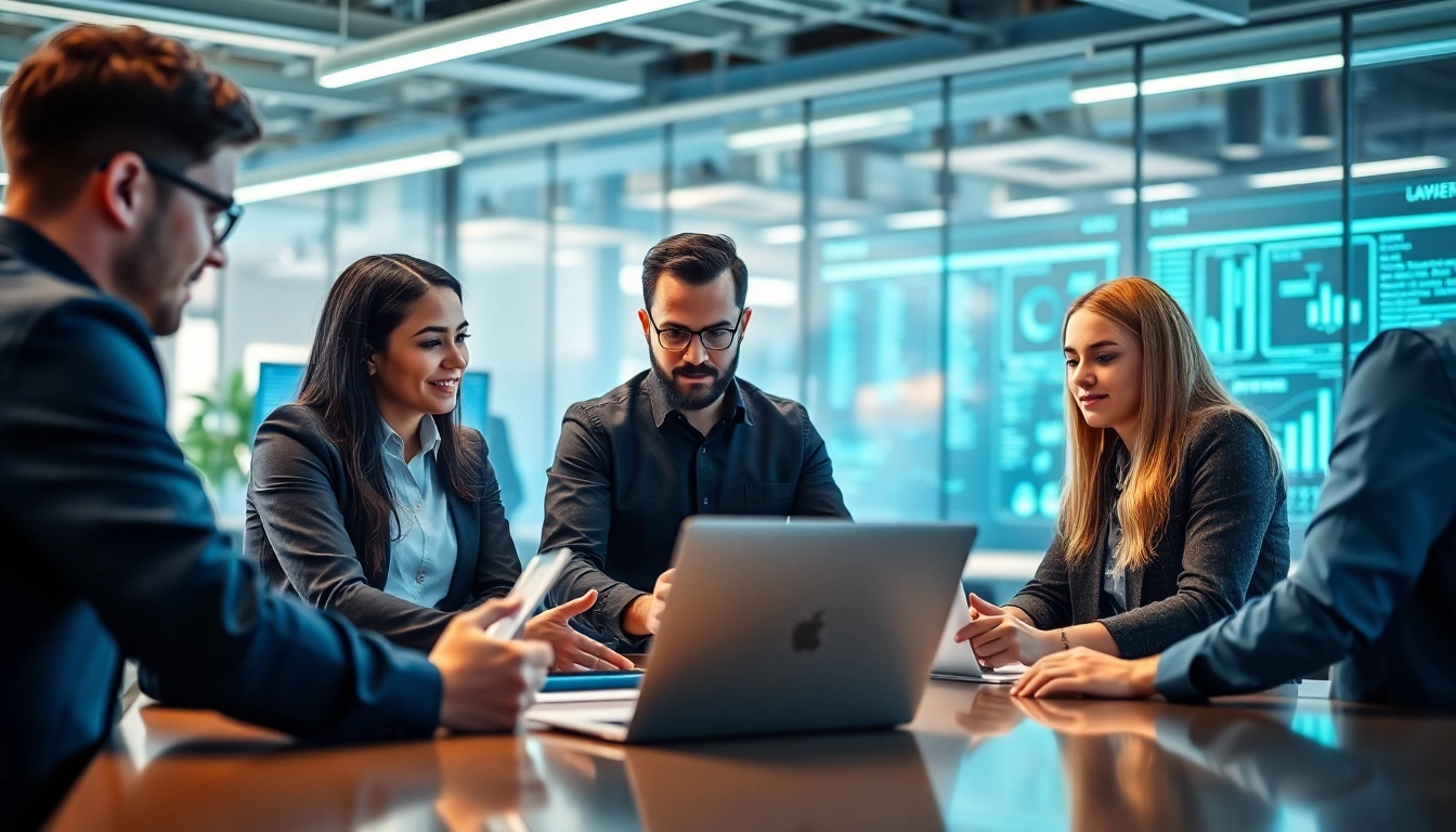 Collaborative managed IT provider team strategizing in a modern office environment.