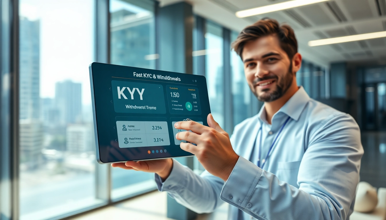 Visual representation of fast KYC & withdrawals process in a professional setting.