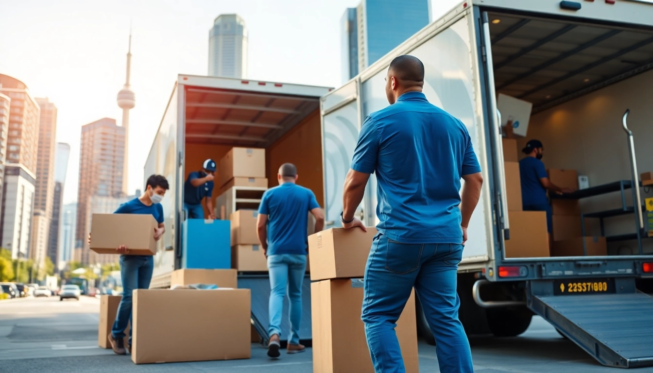 Moving professionals in Toronto efficiently loading a truck with packed boxes during a relocation.