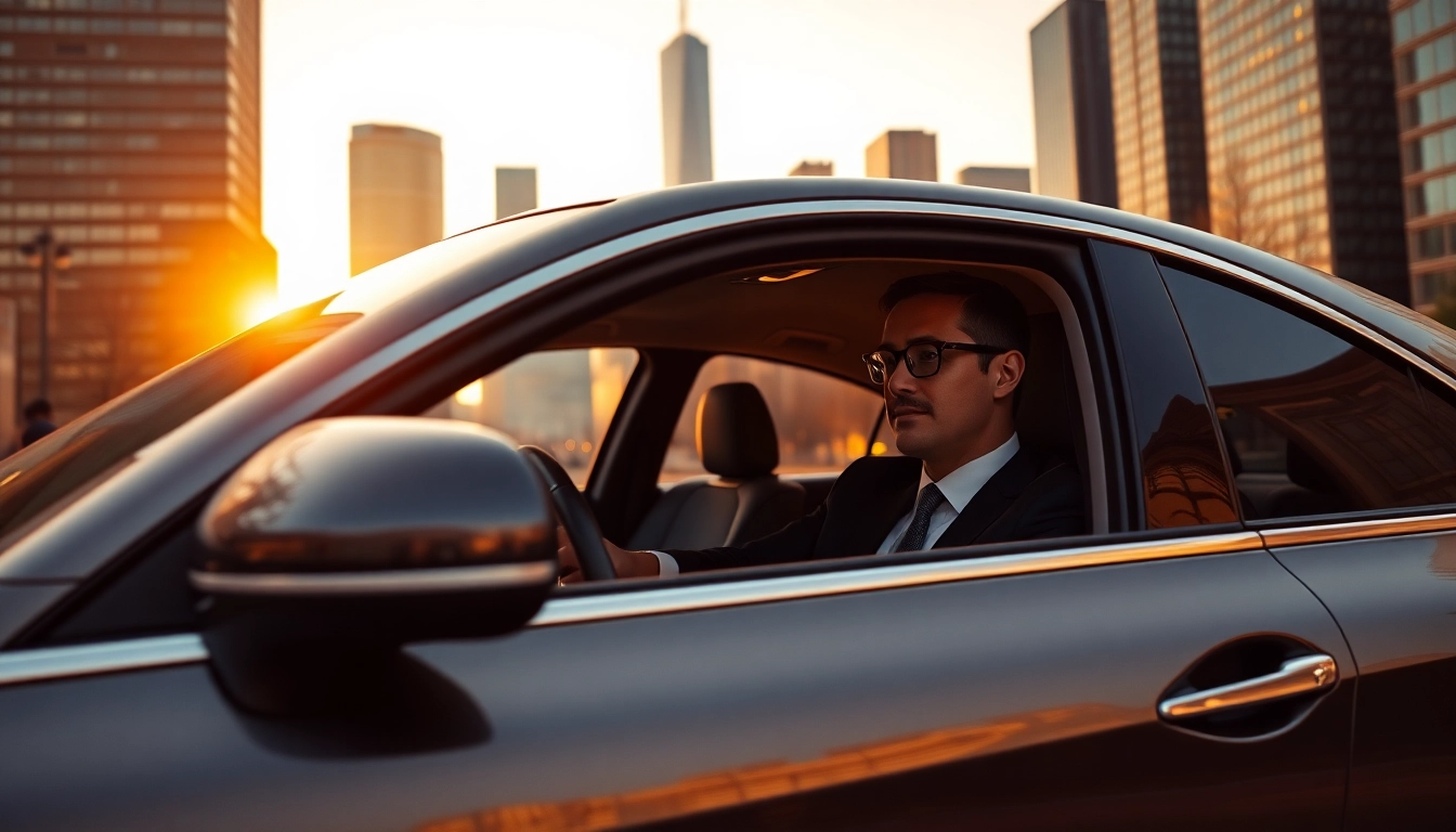 Experience the elegance of a vip chauffeur service in a luxury vehicle against a stunning city backdrop.