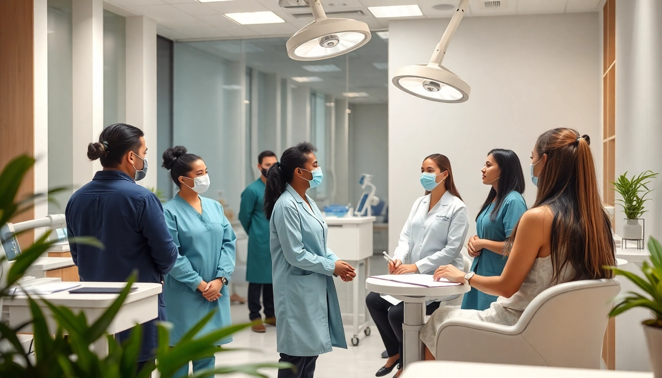 Erkunden Sie Schönheitschirurgie Braunschweig in einer modernen Klinik mit glücklichen Patienten und Ärzten.