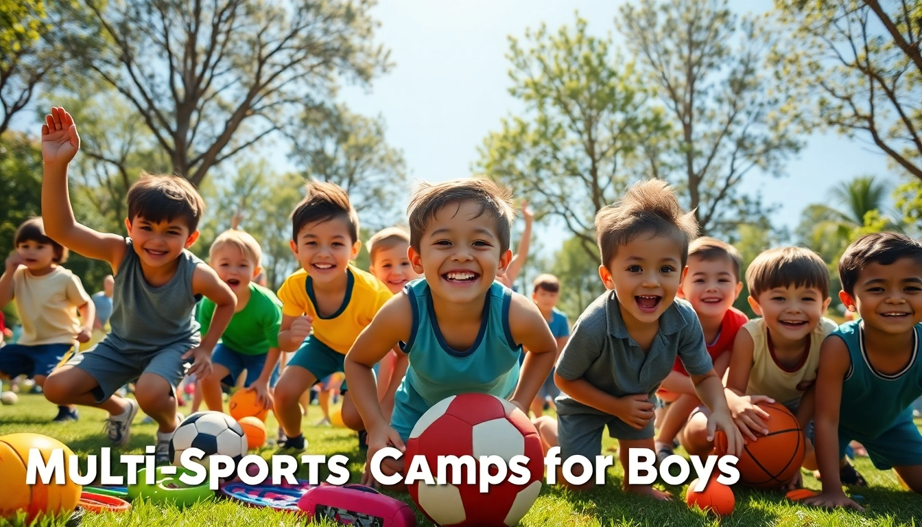Engaged boys participating in Multi Sports Camps for Boys enjoying soccer, basketball, and swimming activities.