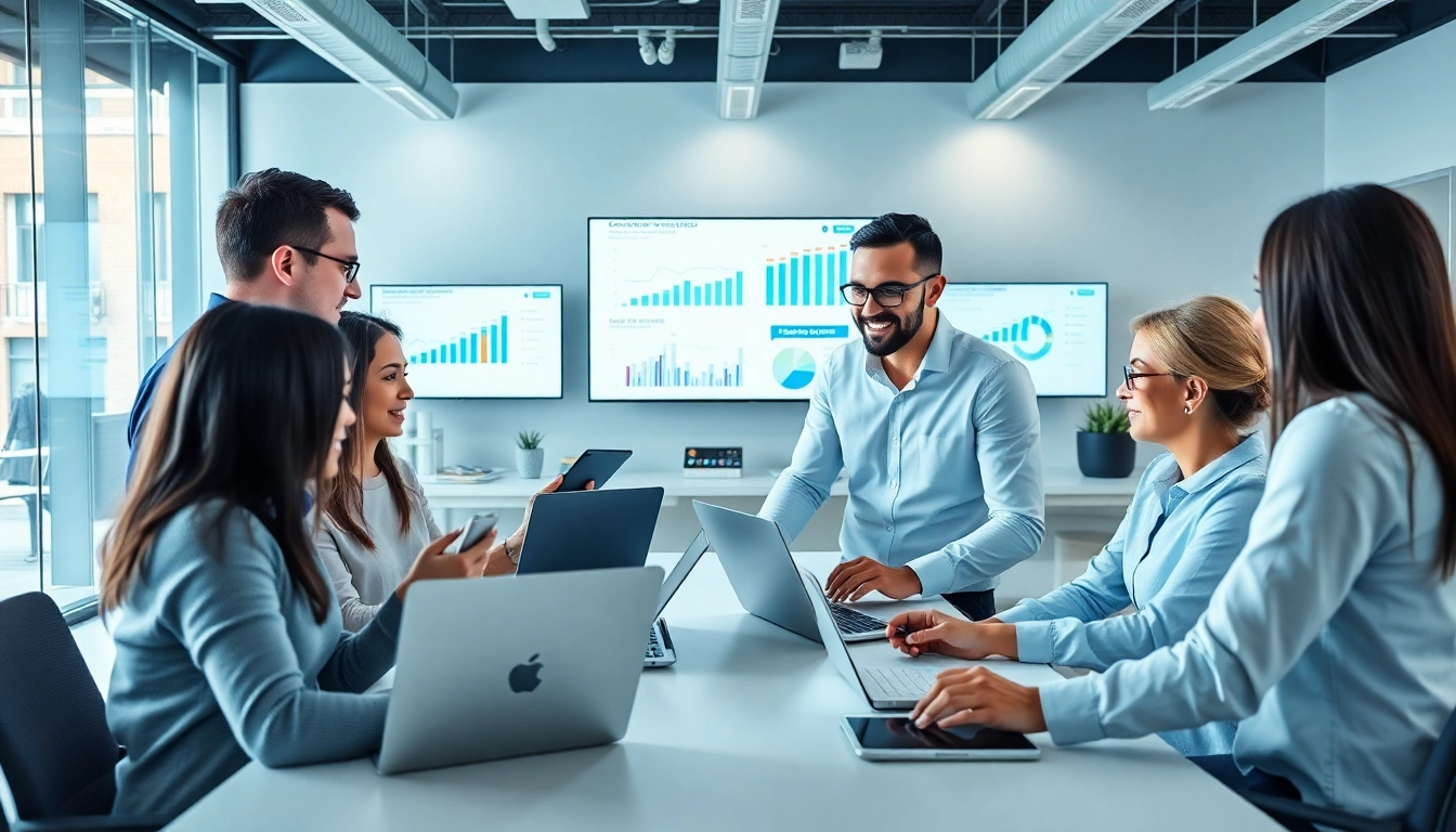 Enhance competitive intelligence for sales through team collaboration in a modern office.