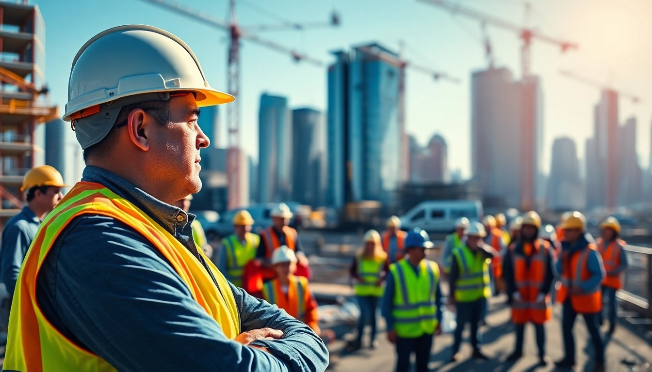 Manhattan Construction Manager collaborating on-site with a diverse team on a vibrant construction project.